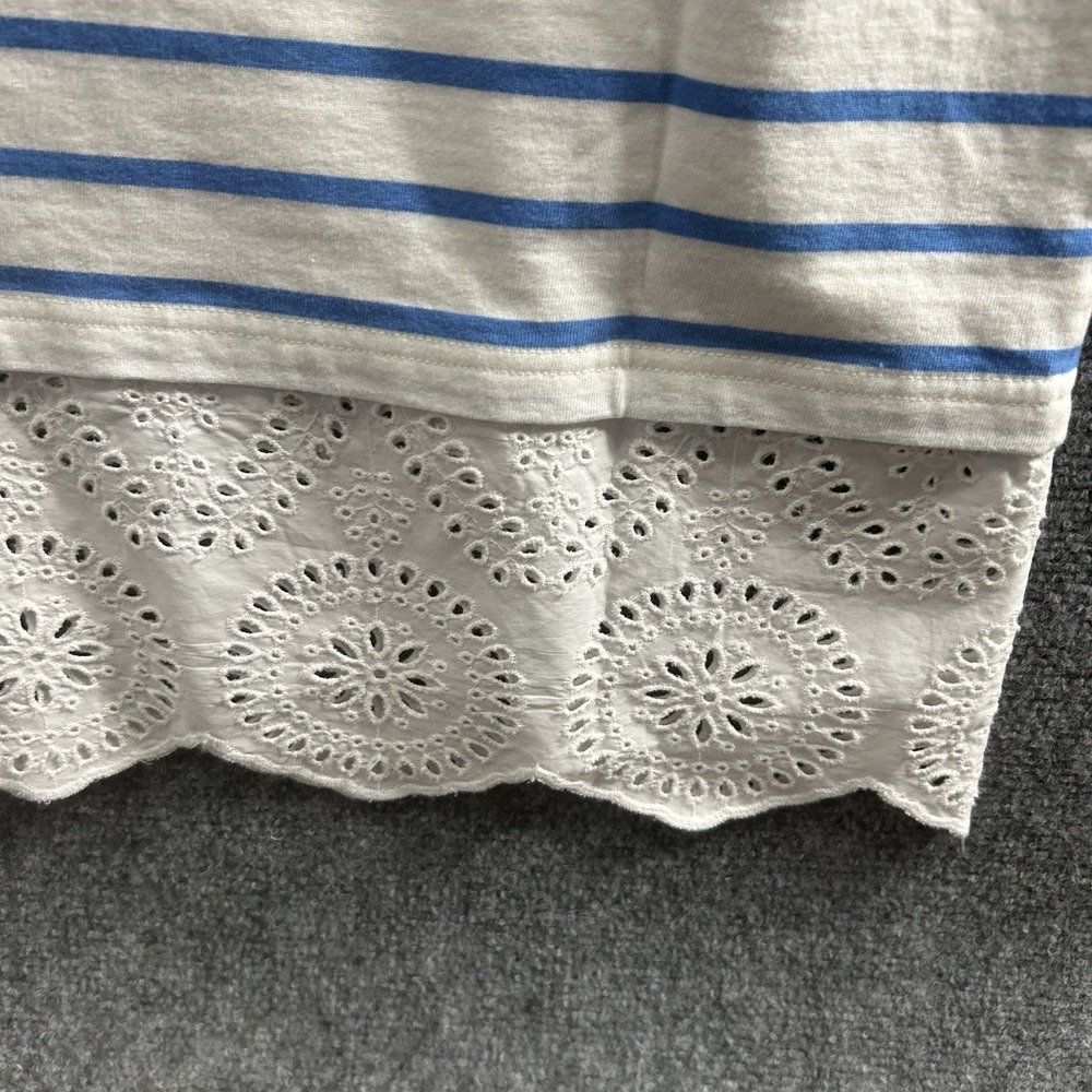 Vineyard Vines Lace Hem Mini Shift Dress 3/4 Sleeve White Blue Striped XXS - Picture 4 of 16